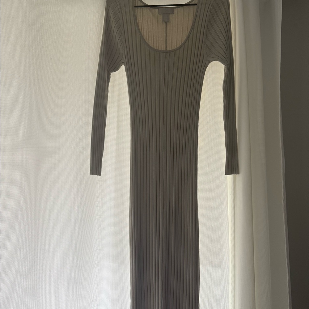 H&M Olive Ribbed Long Sleeve Maxi Dress